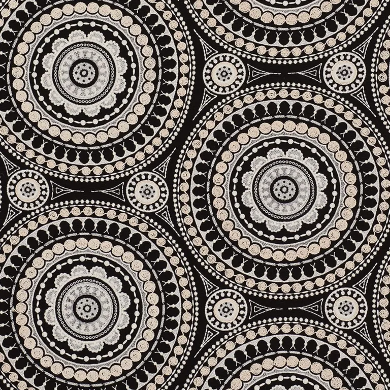 Schumacher 71953 Idris Embroidery Black & Ivory fabric swatch