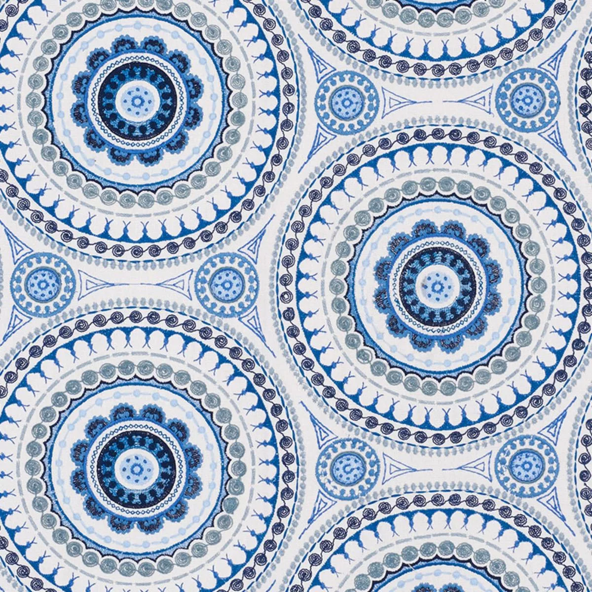 Schumacher 71952 Idris Embroidery Blues fabric swatch