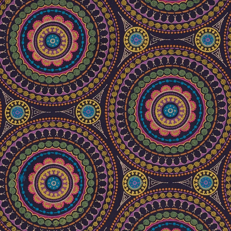 Schumacher 71950 Idris Embroidery Navy & Multi fabric swatch