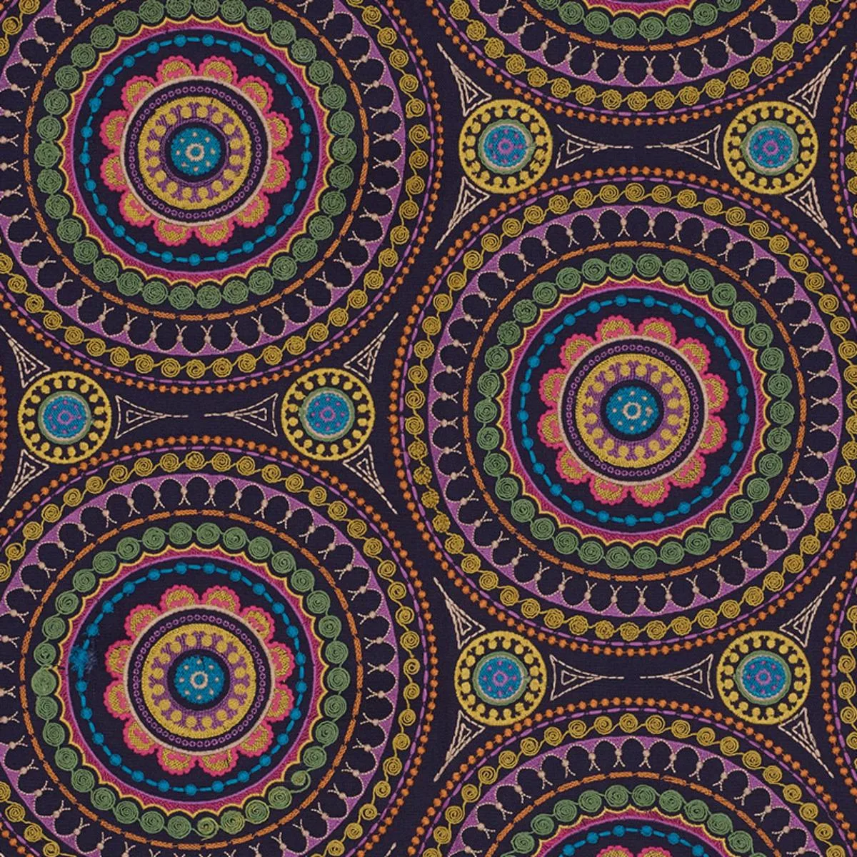 Schumacher 71950 Idris Embroidery Navy & Multi fabric swatch