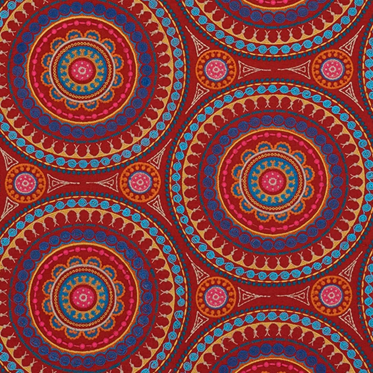 Schumacher 71951 Idris Embroidery Red & Multi fabric swatch