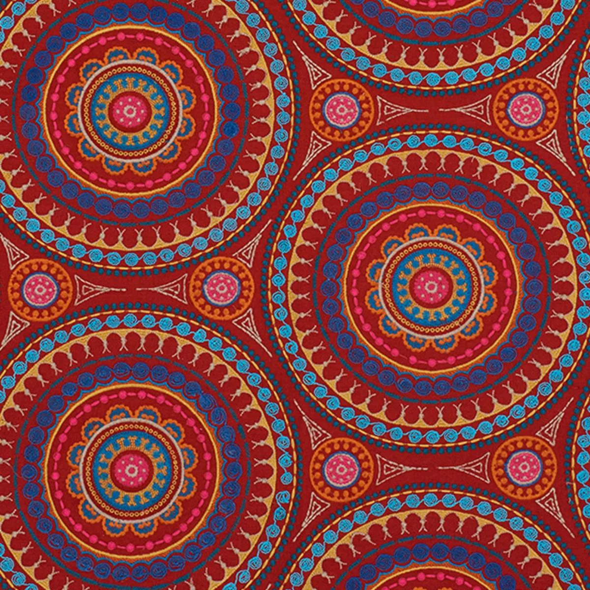 Schumacher 71951 Idris Embroidery Red & Multi fabric swatch