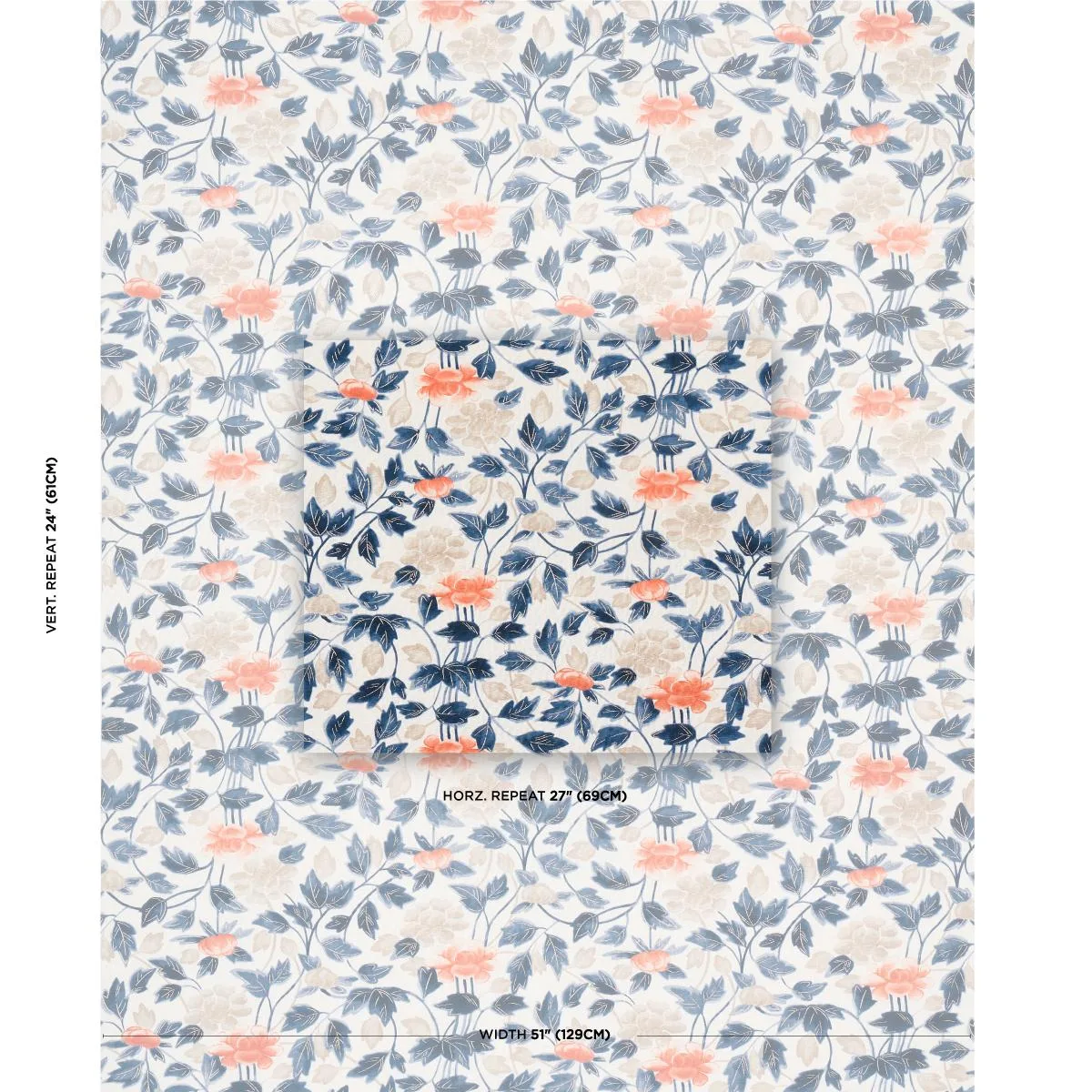 Schumacher 180340 Imari Blue Ink fabric swatch