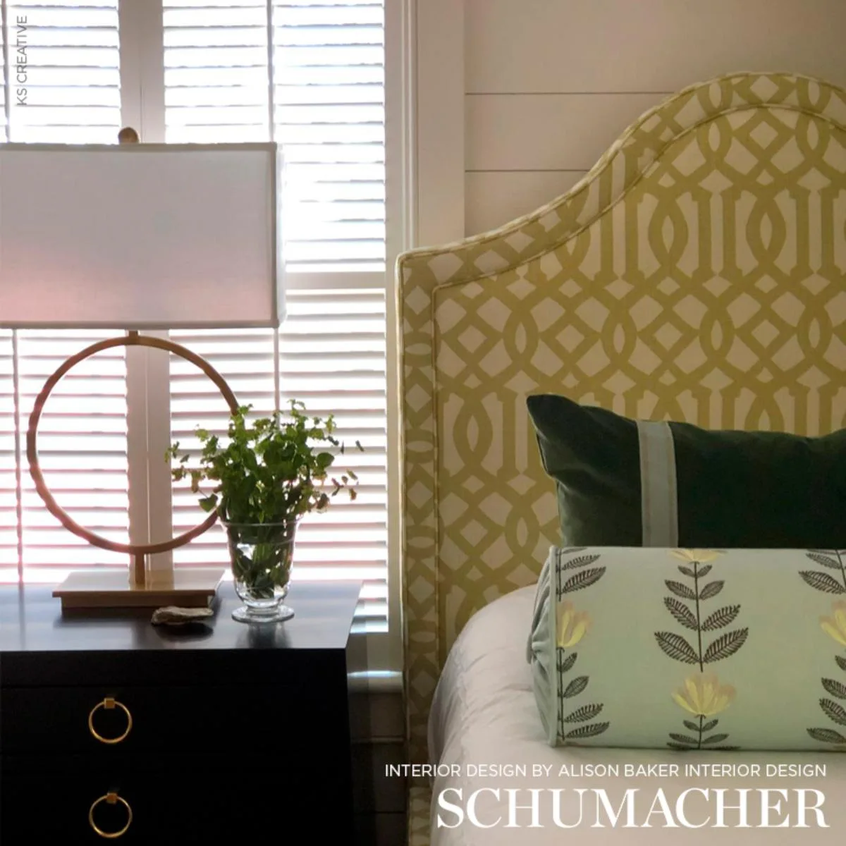 Schumacher 2643762 Imperial Trellis Citrine/Ivory fabric swatch