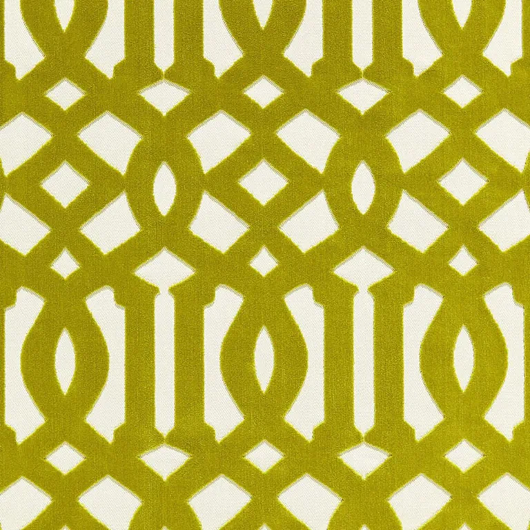 Schumacher 65591 Imperial Trellis Velvet Chartreuse fabric swatch