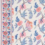 Schumacher 180112 Indali Bordered Linen Rose And Indigo fabric swatch