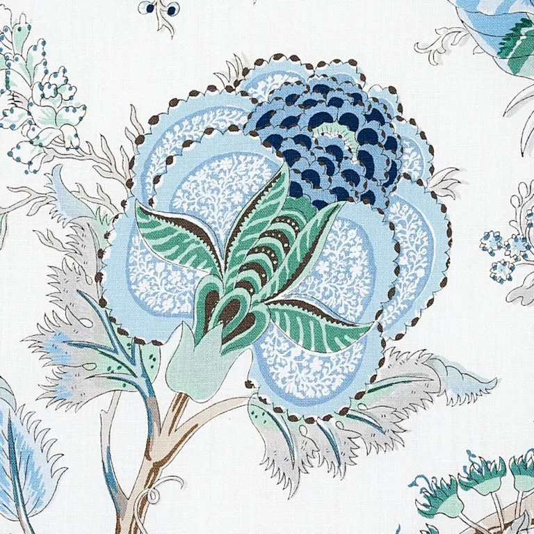 Schumacher 175784 Indian Arbre Peacock & Emerald fabric swatch