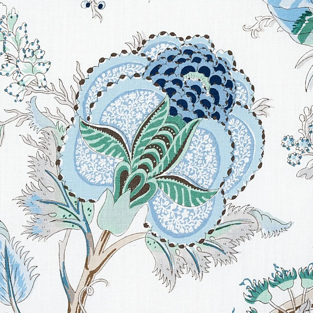 Schumacher 175784 Indian Arbre Peacock & Emerald fabric swatch