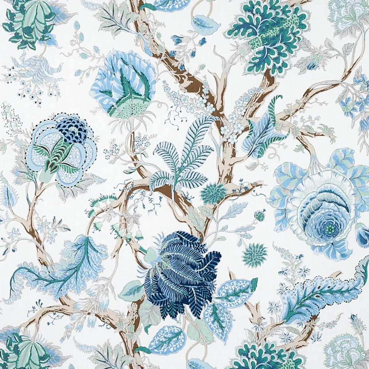 Schumacher 175784 Indian Arbre Peacock & Emerald fabric swatch