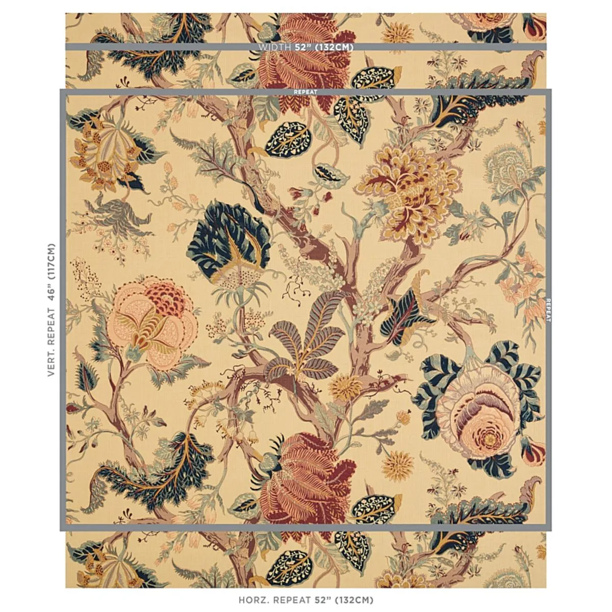 Schumacher 175780 Indian Arbre Tea fabric swatch