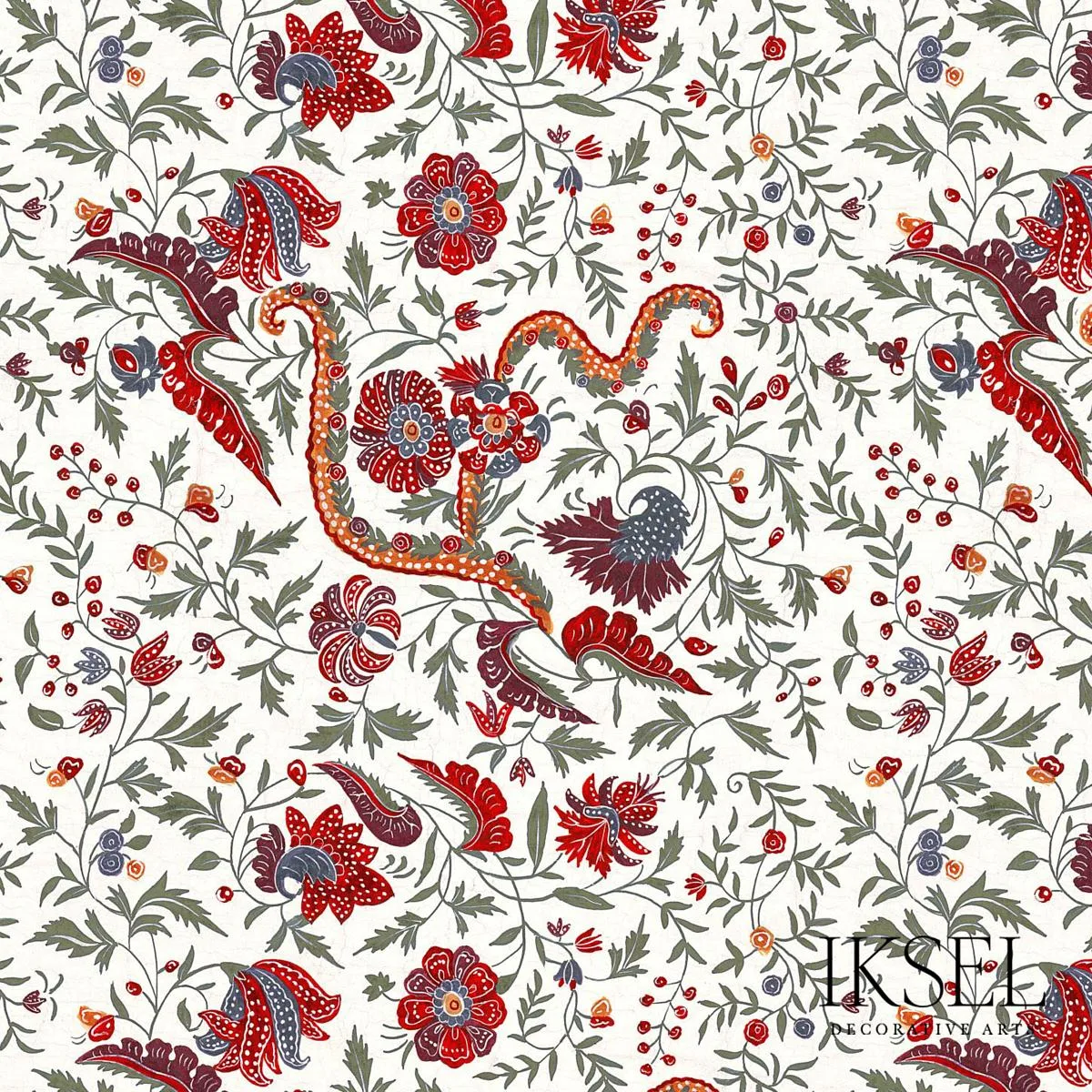 Schumacher RF306CR52 Indienne Red fabric swatch