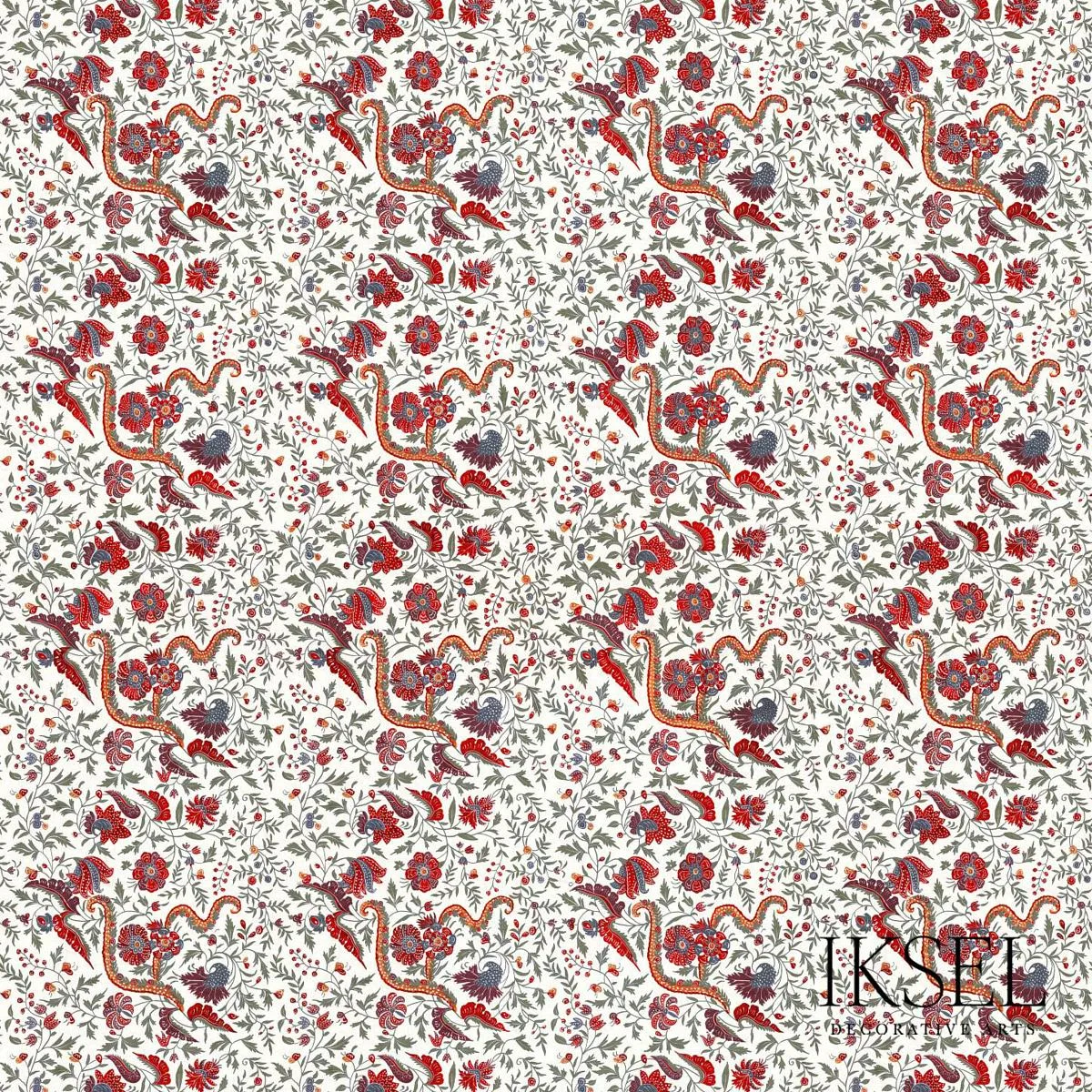Schumacher RF306CR52 Indienne Red fabric swatch