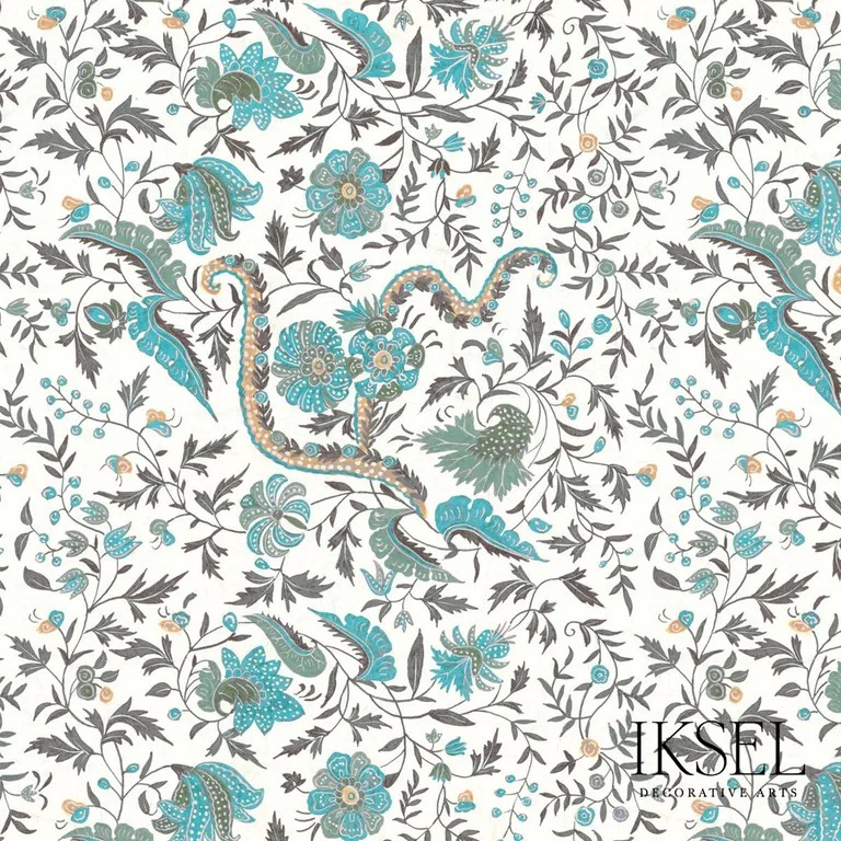 Schumacher RF306CR53 Indienne Turquoise fabric swatch
