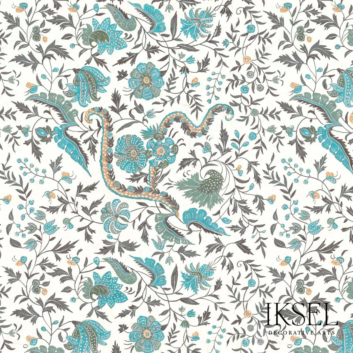 Schumacher RF306CR53 Indienne Turquoise fabric swatch