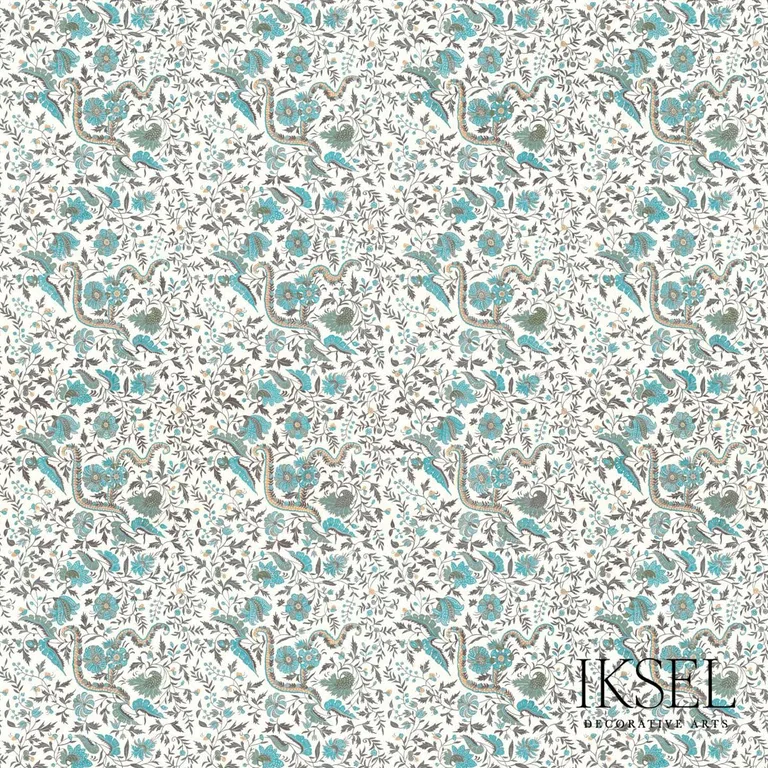 Schumacher RF306CR53 Indienne Turquoise fabric swatch