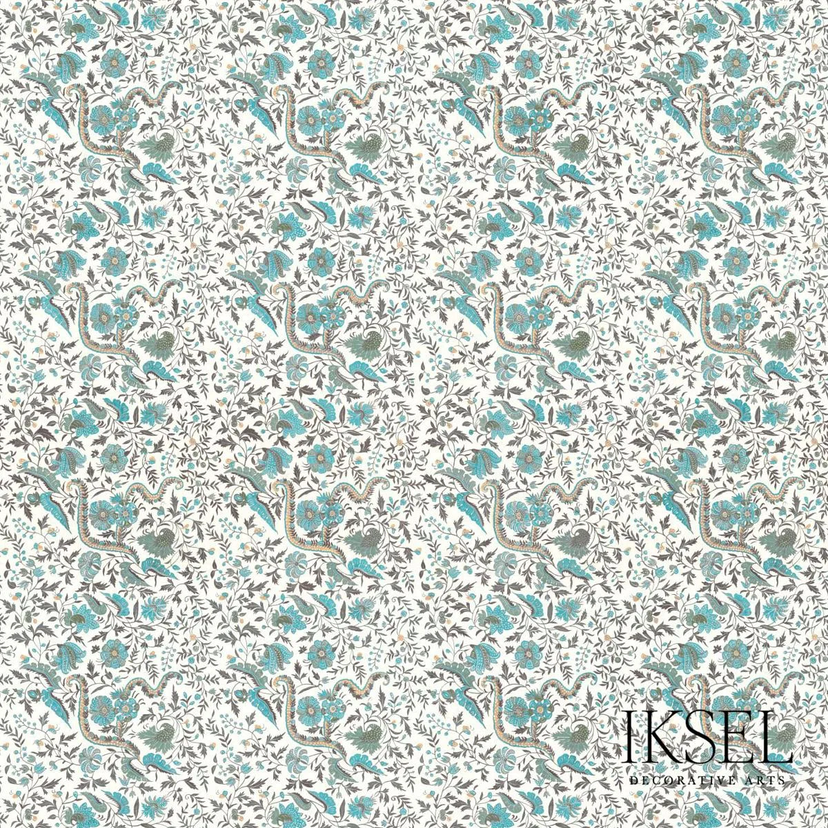 Schumacher RF306CR53 Indienne Turquoise fabric swatch