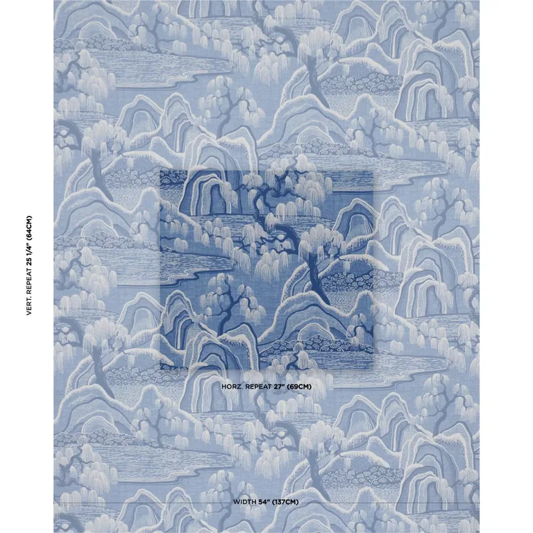 Schumacher 183012 Indigo Garden Blue And White fabric swatch