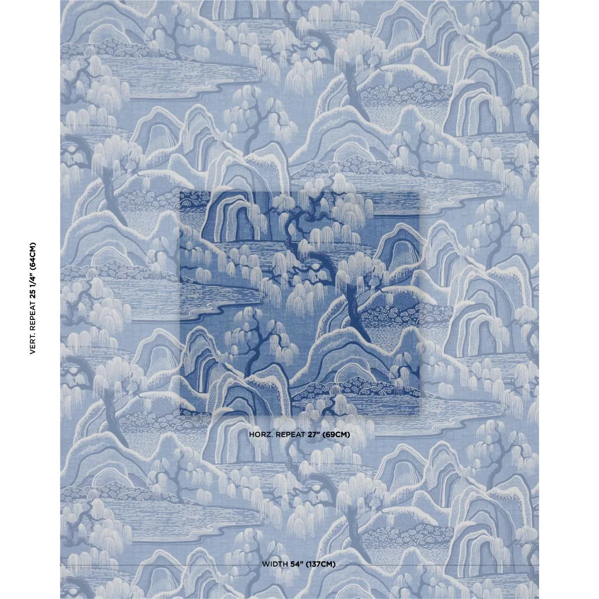 Schumacher 183012 Indigo Garden Blue And White fabric swatch