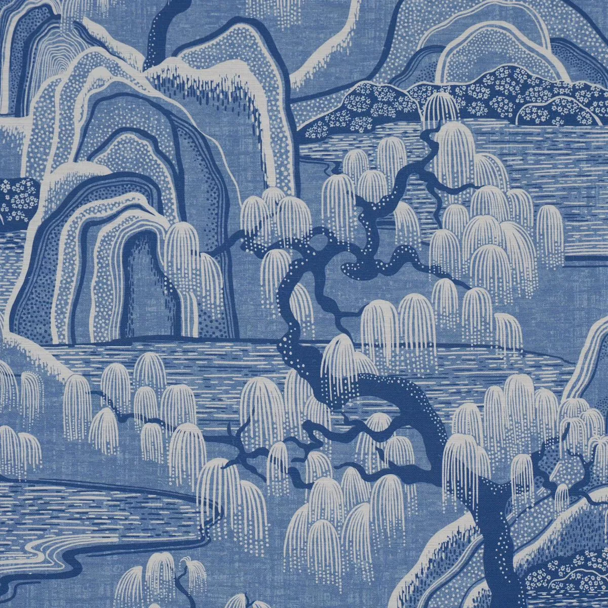 Schumacher 183012 Indigo Garden Blue And White fabric swatch