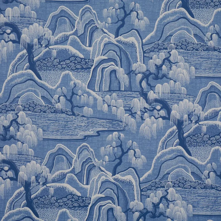 Schumacher 183012 Indigo Garden Blue And White fabric swatch