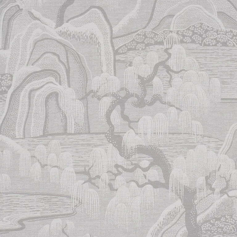 Schumacher 183011 Indigo Garden Grey fabric swatch