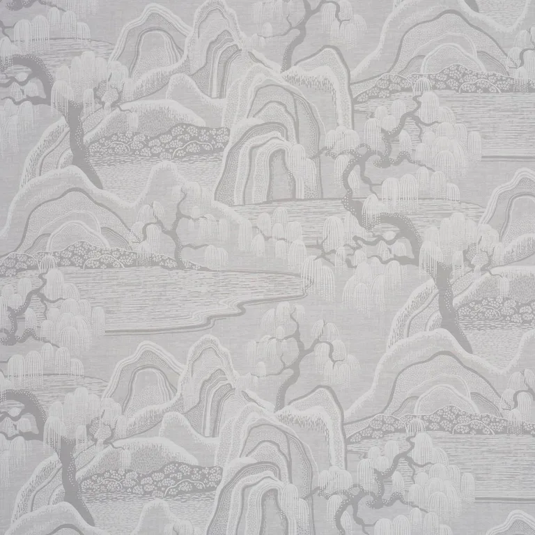 Schumacher 183011 Indigo Garden Grey fabric swatch