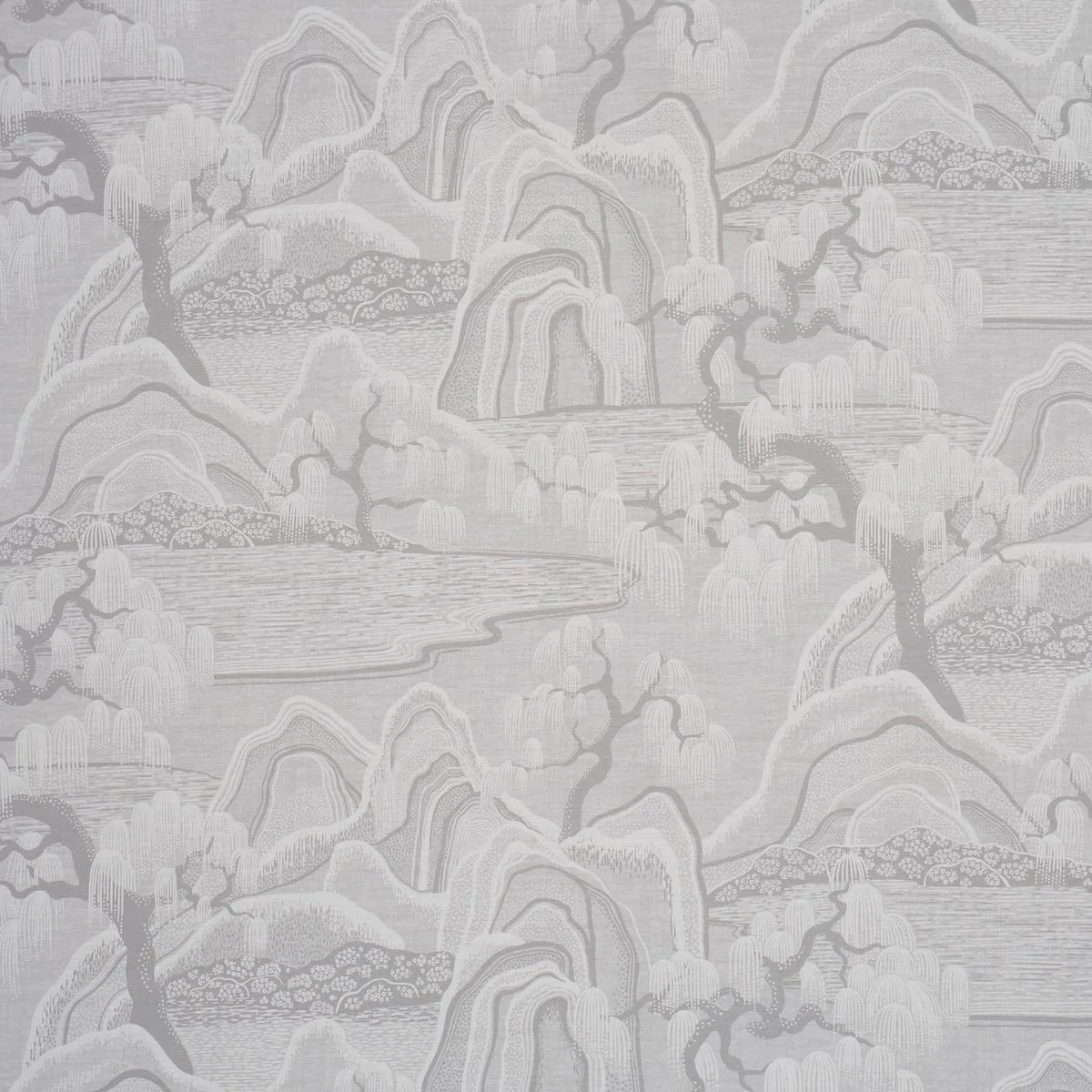Schumacher 183011 Indigo Garden Grey fabric swatch