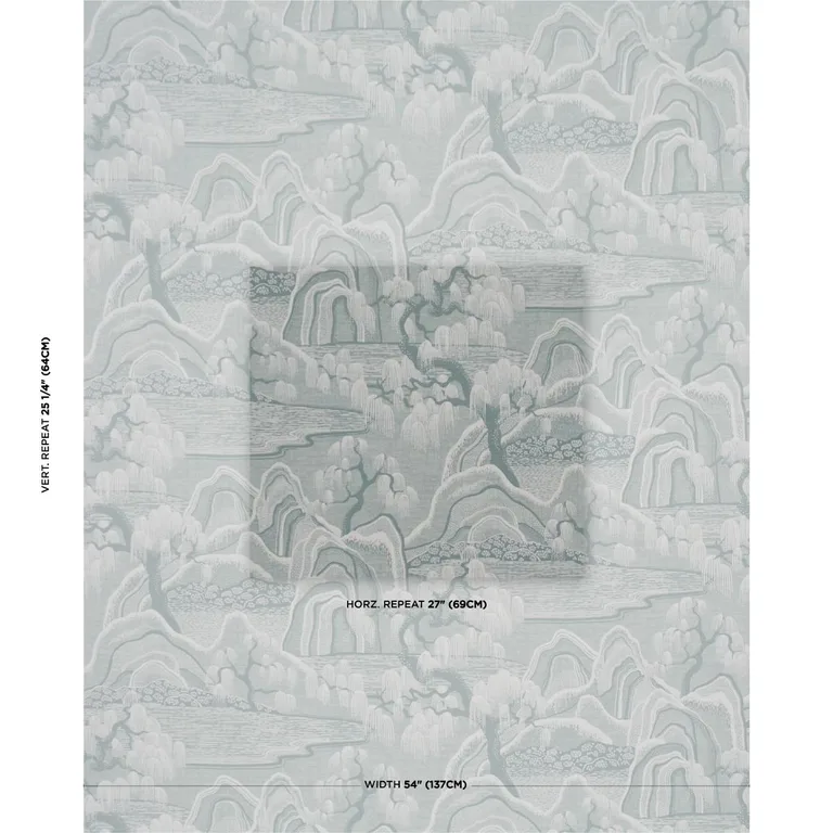 Schumacher 183010 Indigo Garden Mineral fabric swatch