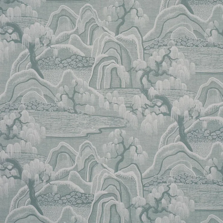 Schumacher 183010 Indigo Garden Mineral fabric swatch
