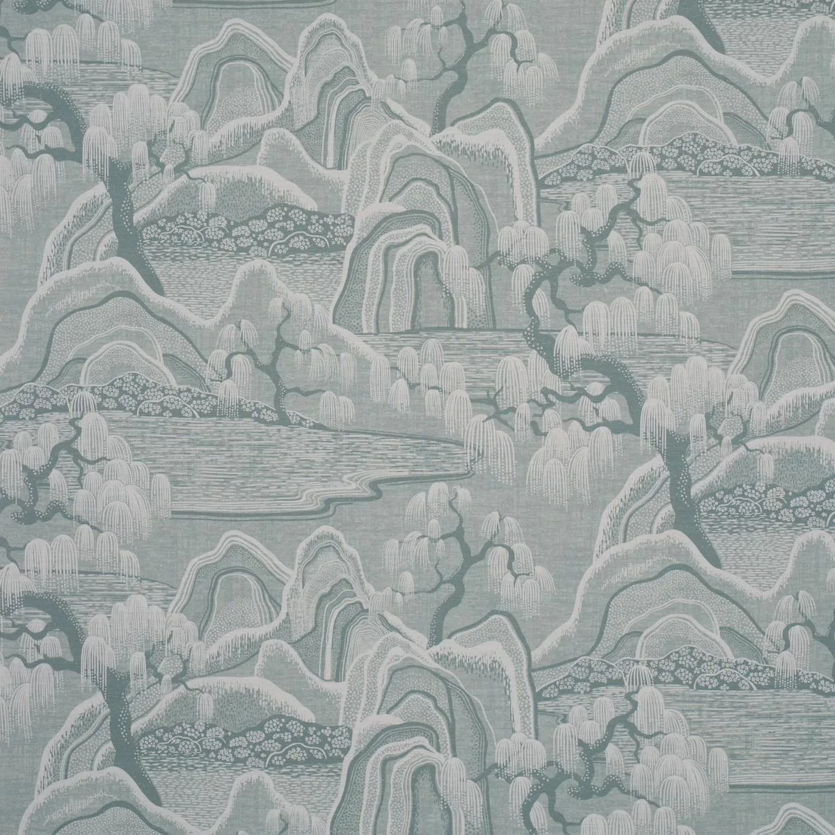 Schumacher 183010 Indigo Garden Mineral fabric swatch
