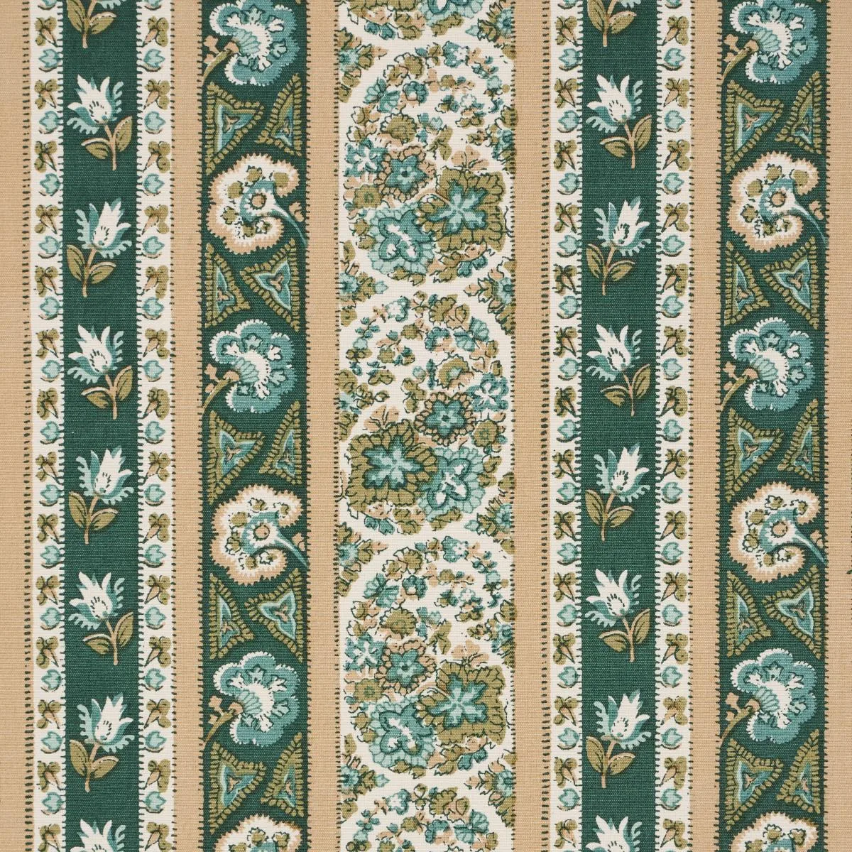 Schumacher 181751 Ines Paisley Mineral & Teal fabric swatch