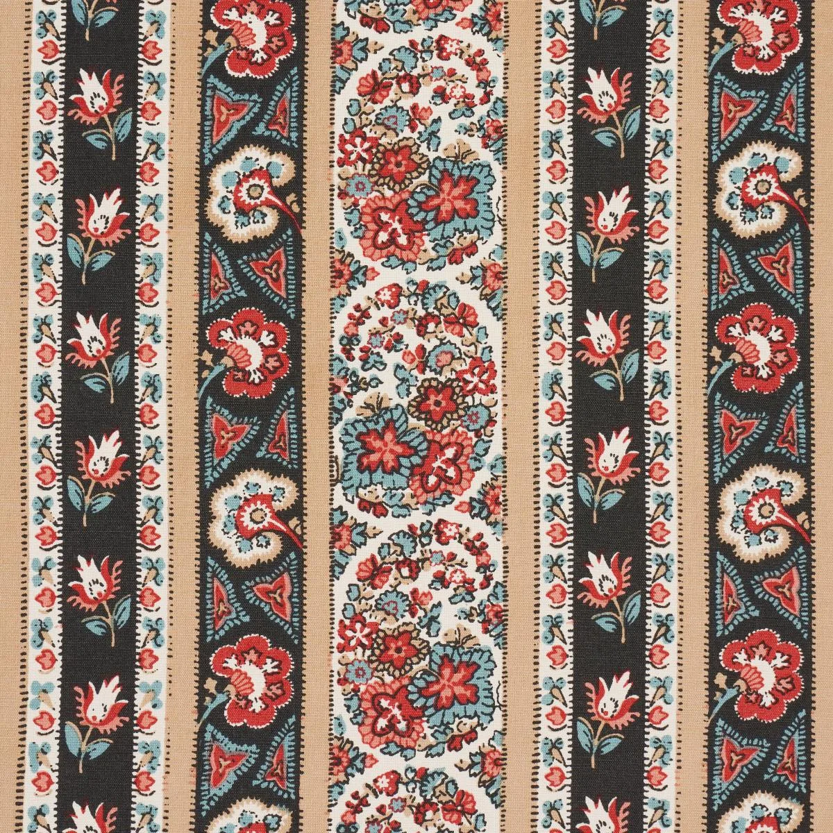 Schumacher 181750 Ines Paisley Rouge & Noir fabric swatch