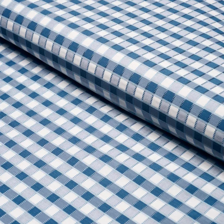 Schumacher 3453004 Ingrid Silk Check Blue fabric swatch