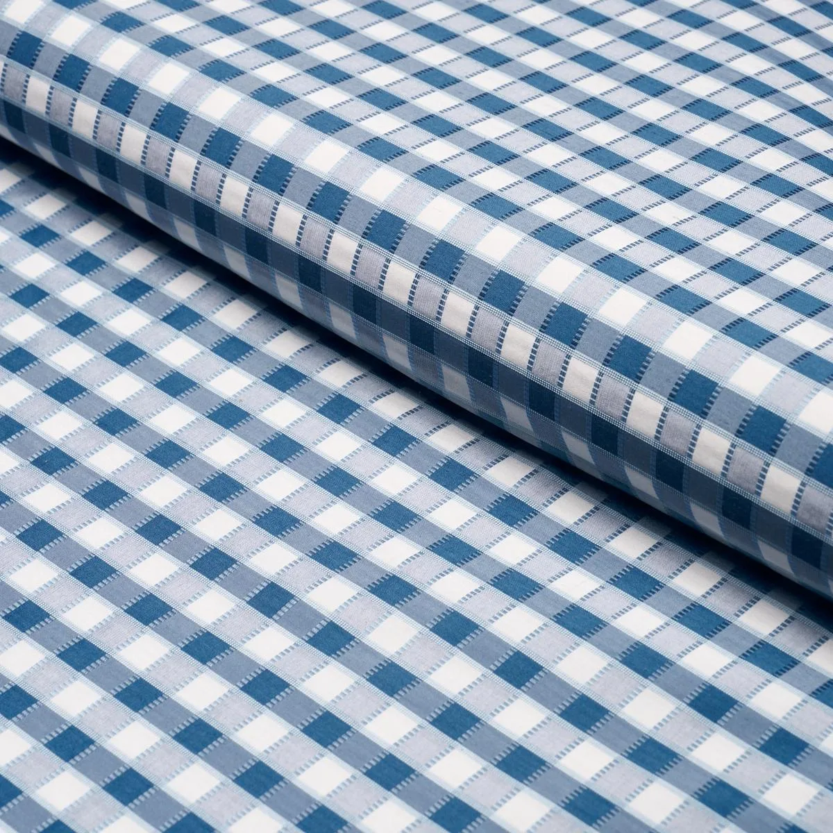 Schumacher 3453004 Ingrid Silk Check Blue fabric swatch