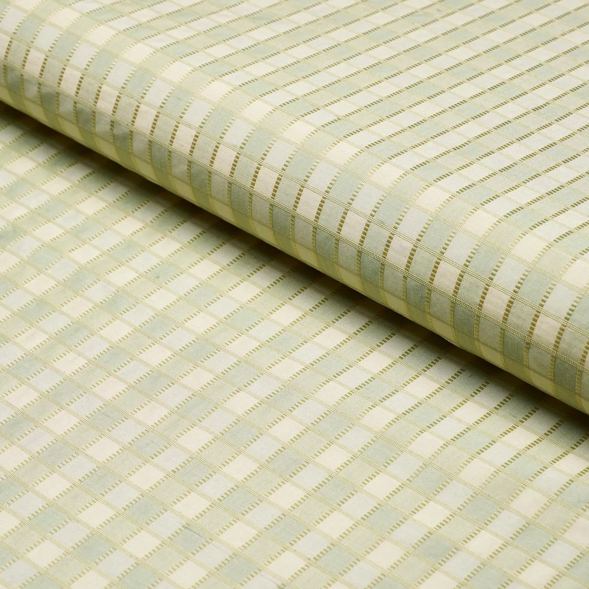 Schumacher 3453003 Ingrid Silk Check Seaspray fabric swatch