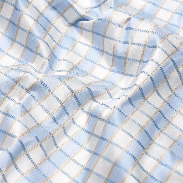 Schumacher 3453005 Ingrid Silk Check Sky fabric swatch