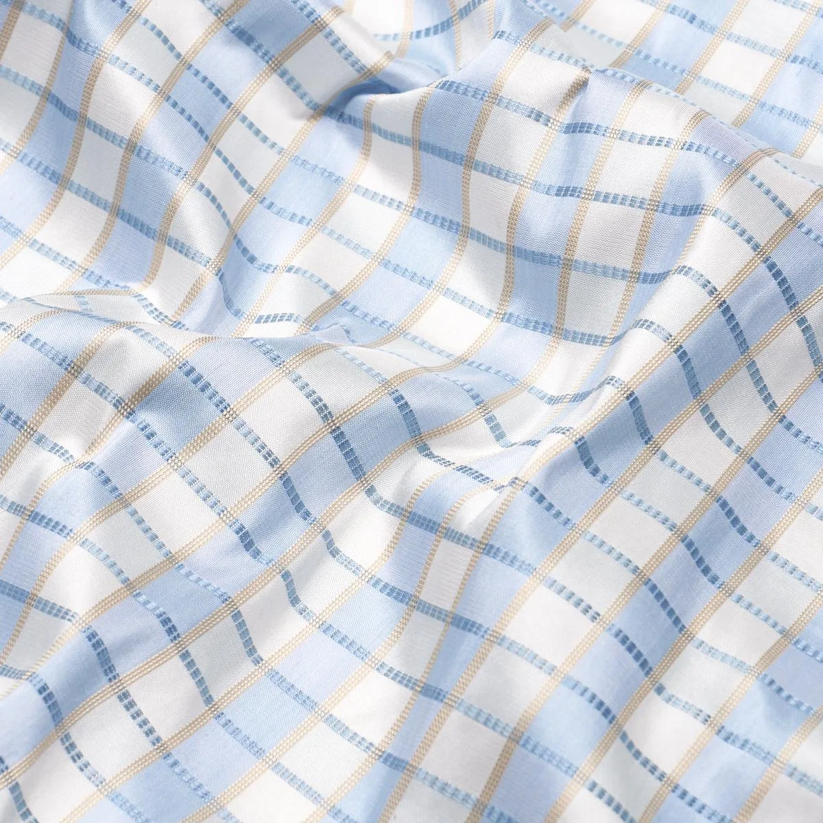 Schumacher 3453005 Ingrid Silk Check Sky fabric swatch
