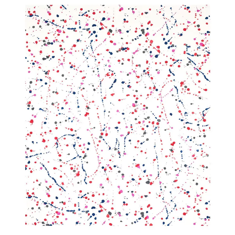 Schumacher 179710 Ink Splash Red & Blue fabric swatch