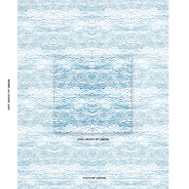 Schumacher 181050 Ink Wave Print Indoor/Outdoor Indigo fabric swatch