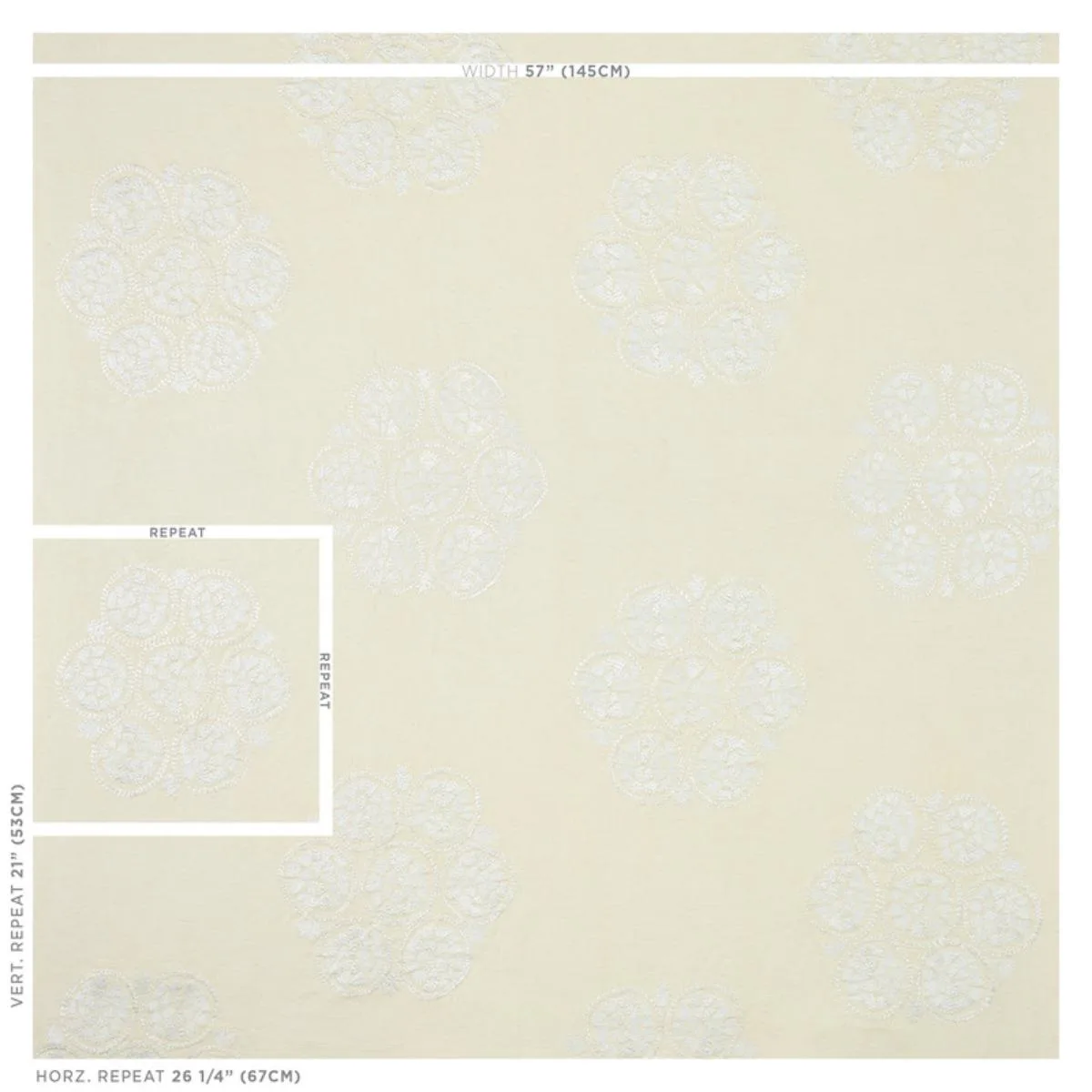 Schumacher 77491 Isla Hand Embroidery Ivory fabric swatch