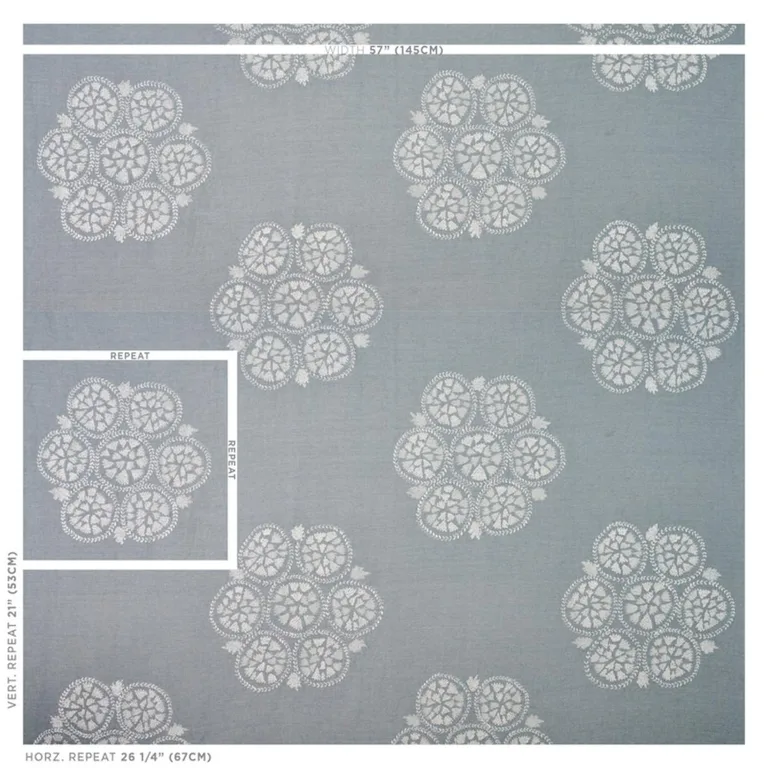 Schumacher 77490 Isla Hand Embroidery Sky fabric swatch