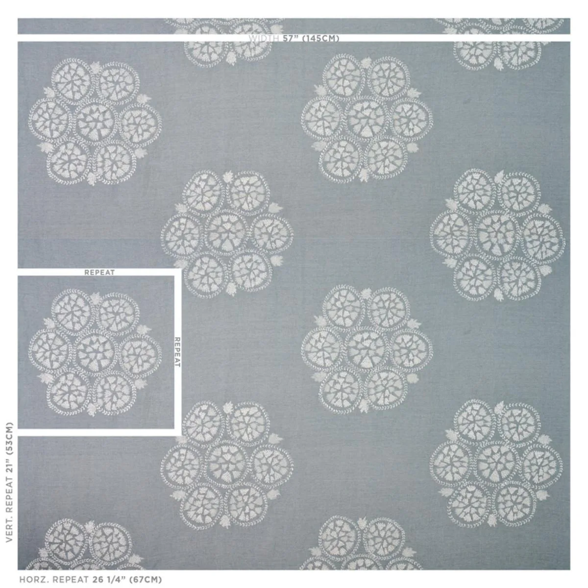 Schumacher 77490 Isla Hand Embroidery Sky fabric swatch
