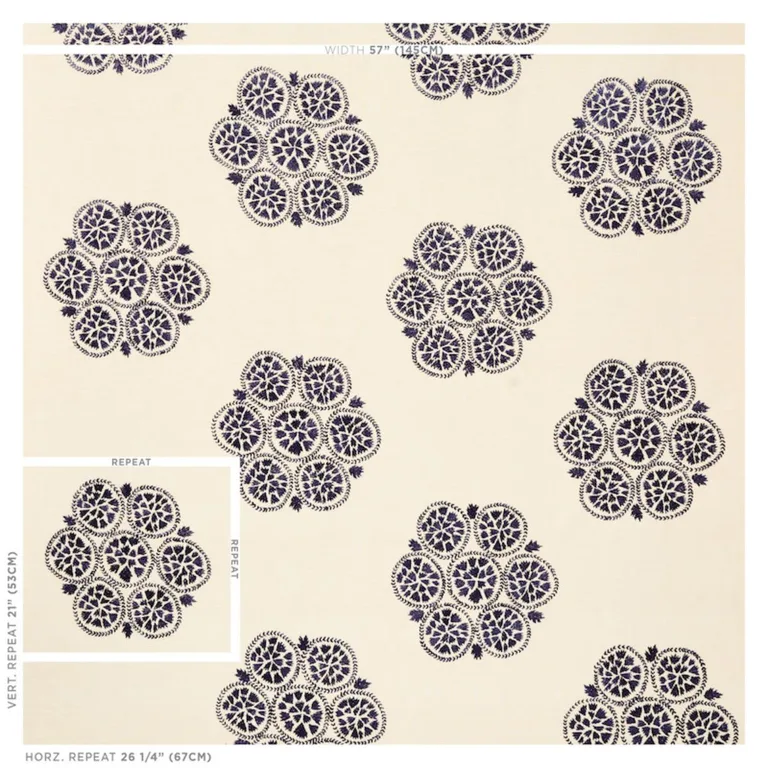 Schumacher 77492 Isla Hand Embroidery Slate fabric swatch