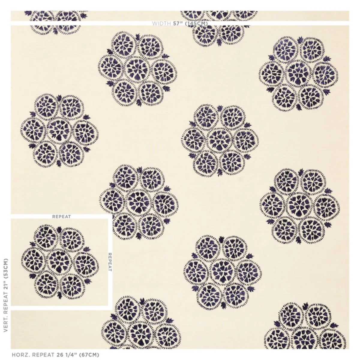 Schumacher 77492 Isla Hand Embroidery Slate fabric swatch