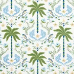 Schumacher 180980 Island Palm Indoor/Outdoor Blue & Green fabric swatch