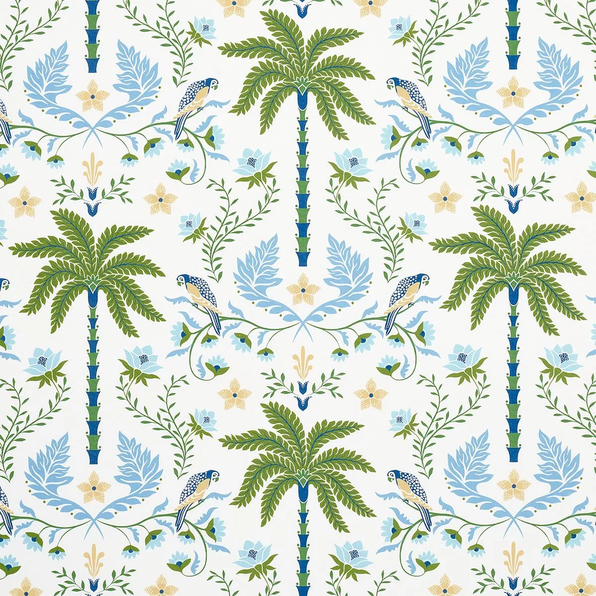 Schumacher 180980 Island Palm Indoor/Outdoor Blue & Green fabric swatch