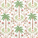 Schumacher 180981 Island Palm Indoor/Outdoor Coral & Green fabric swatch