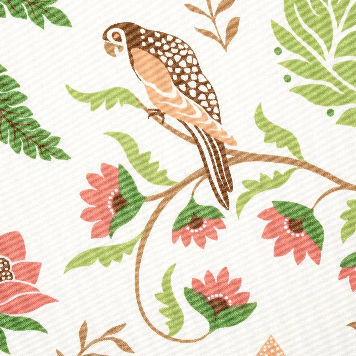 Schumacher 180981 Island Palm Indoor/Outdoor Coral & Green fabric swatch
