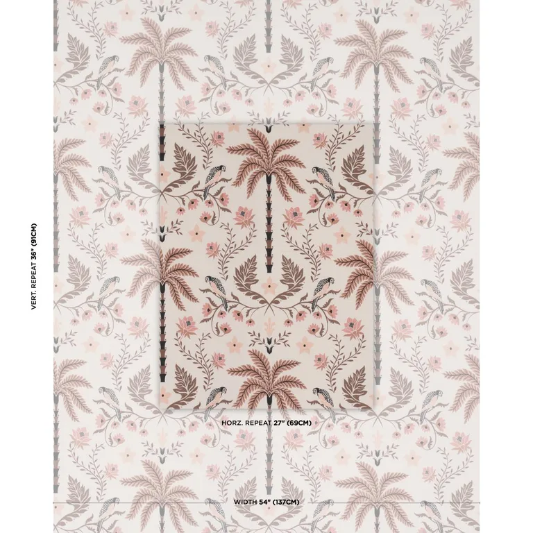 Schumacher 180982 Island Palm Indoor/Outdoor Peach & Brown fabric swatch