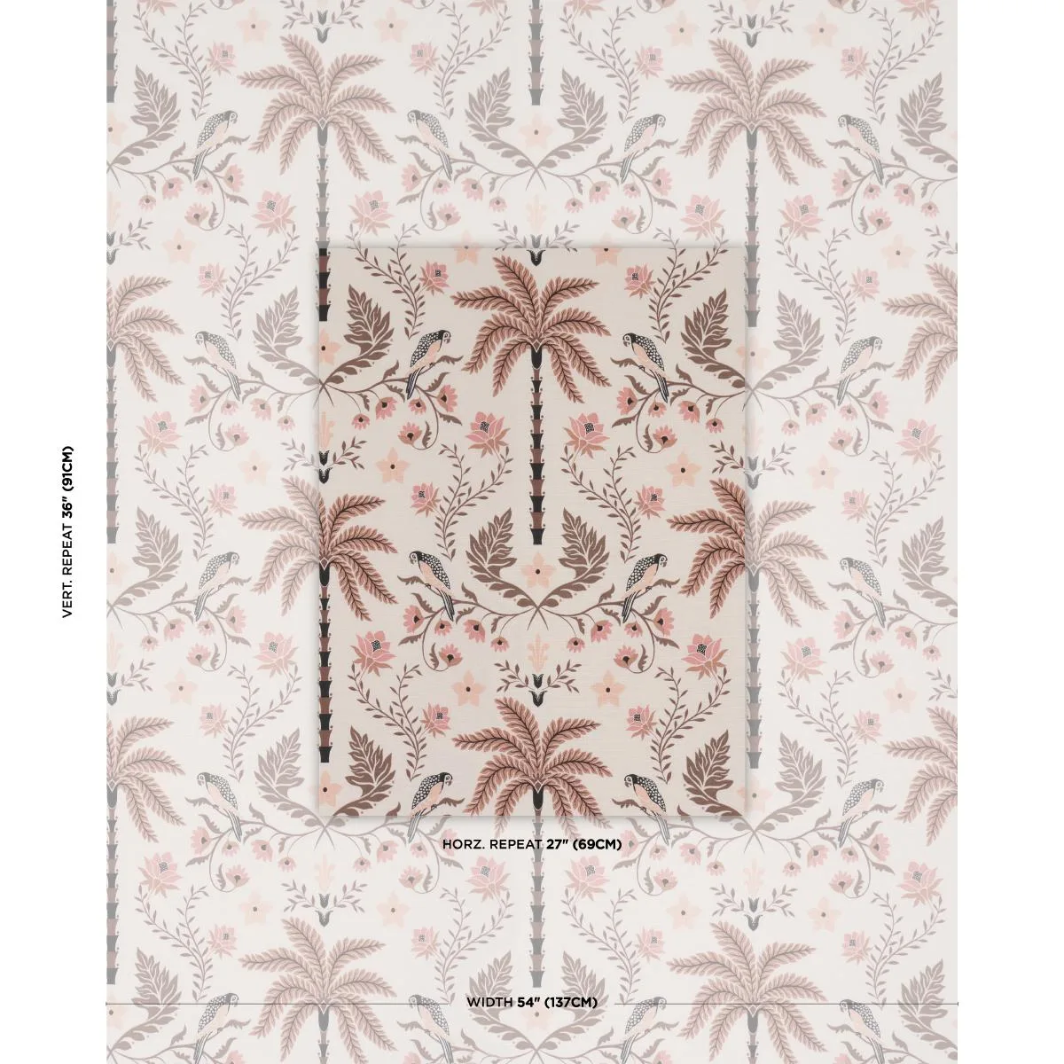 Schumacher 180982 Island Palm Indoor/Outdoor Peach & Brown fabric swatch